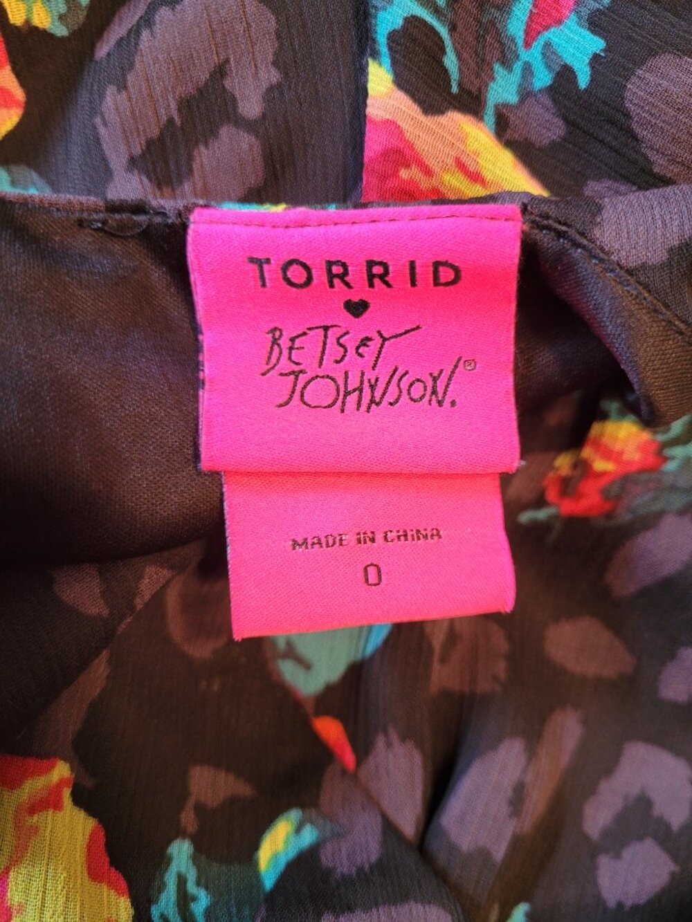 Torrid x Betsey Johnson Black Floral Leopard Crinkled Chiffon Mini Dress 0/L/12 - Picture 8 of 9